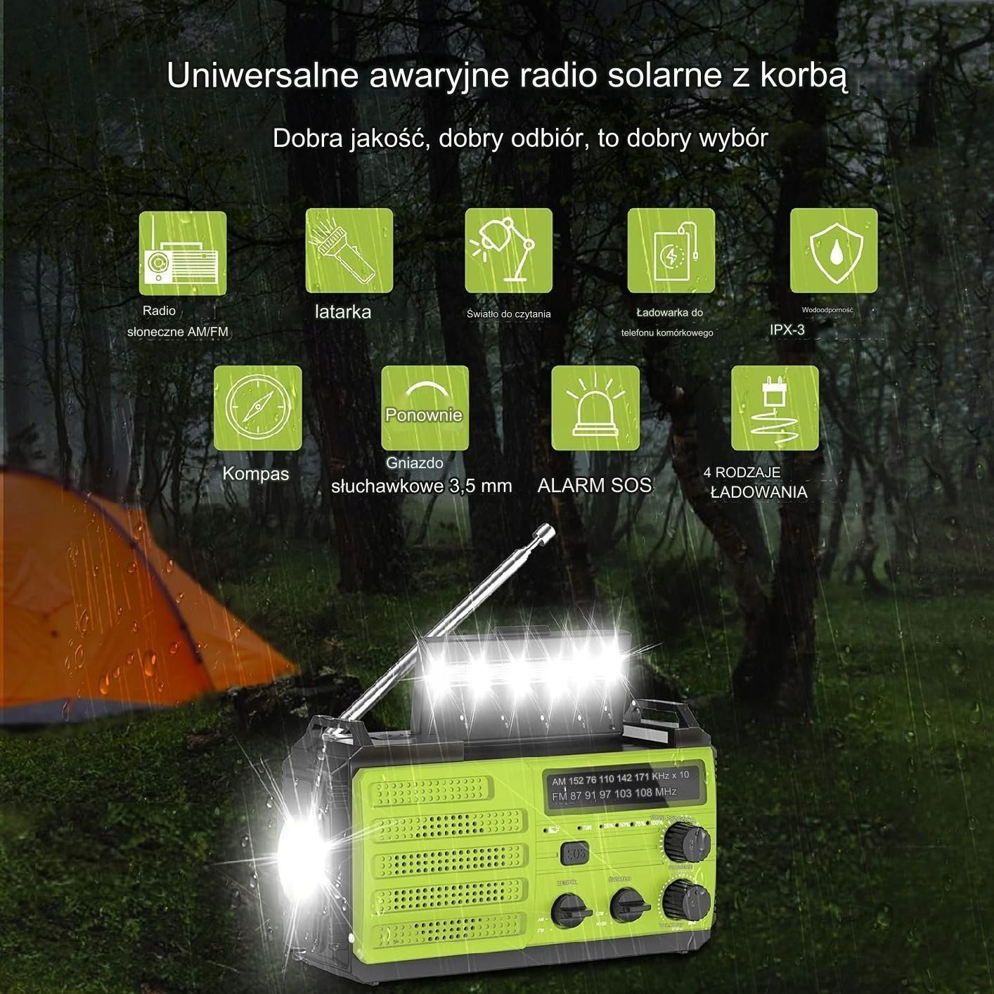 Radio sieciowo-bateryjne AM, FM Daringsnail Solarne awaryjne na korbkę