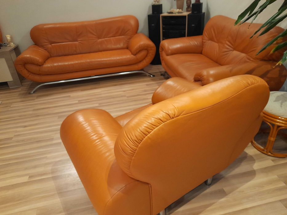 Wypoczynek skóra sofa 3-osobowa + sofa 2-osobowa + fotel, 3+2+1