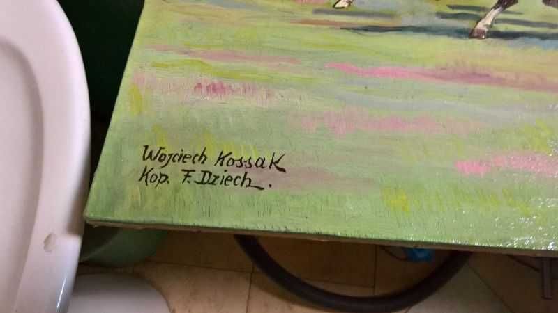 Olejna kopia obrazu W.Kossaka ,RewiaKawaleriinaBłoniach Krakowskich"
