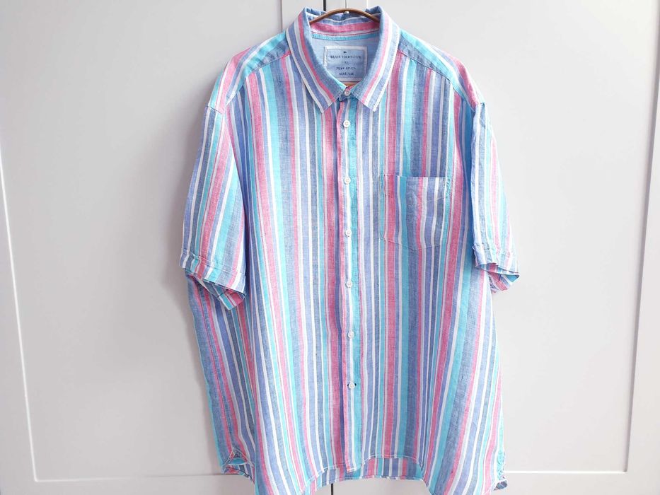 Lniana koszula męska 100% len w pasy M&S 2XL XXL