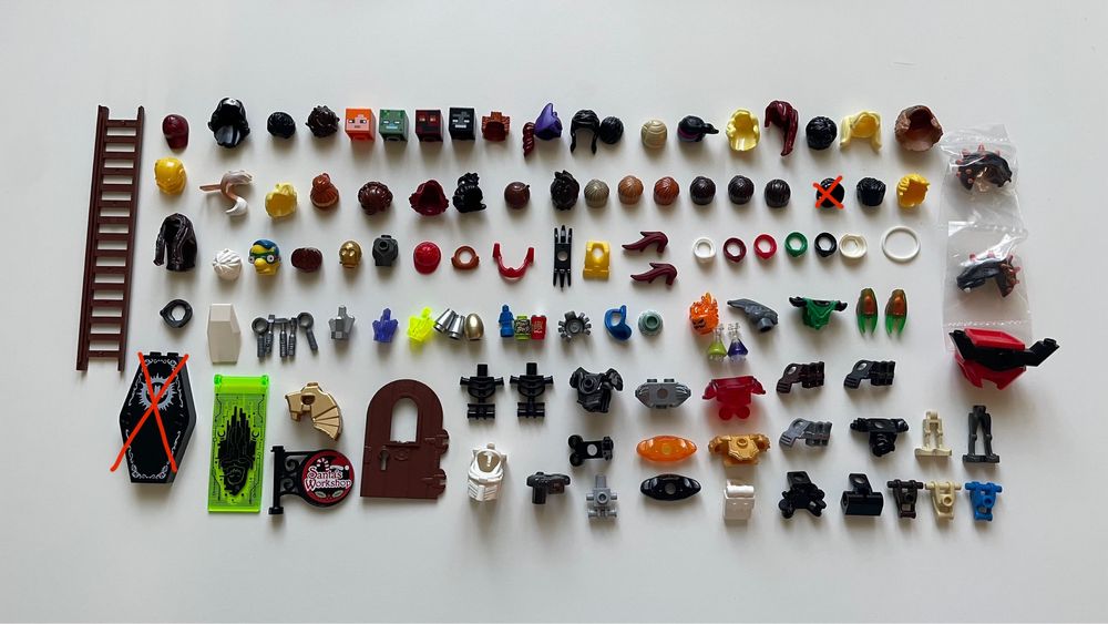 Lego деталі, лотр (lotr), торси, шоломи, волосся, тварини