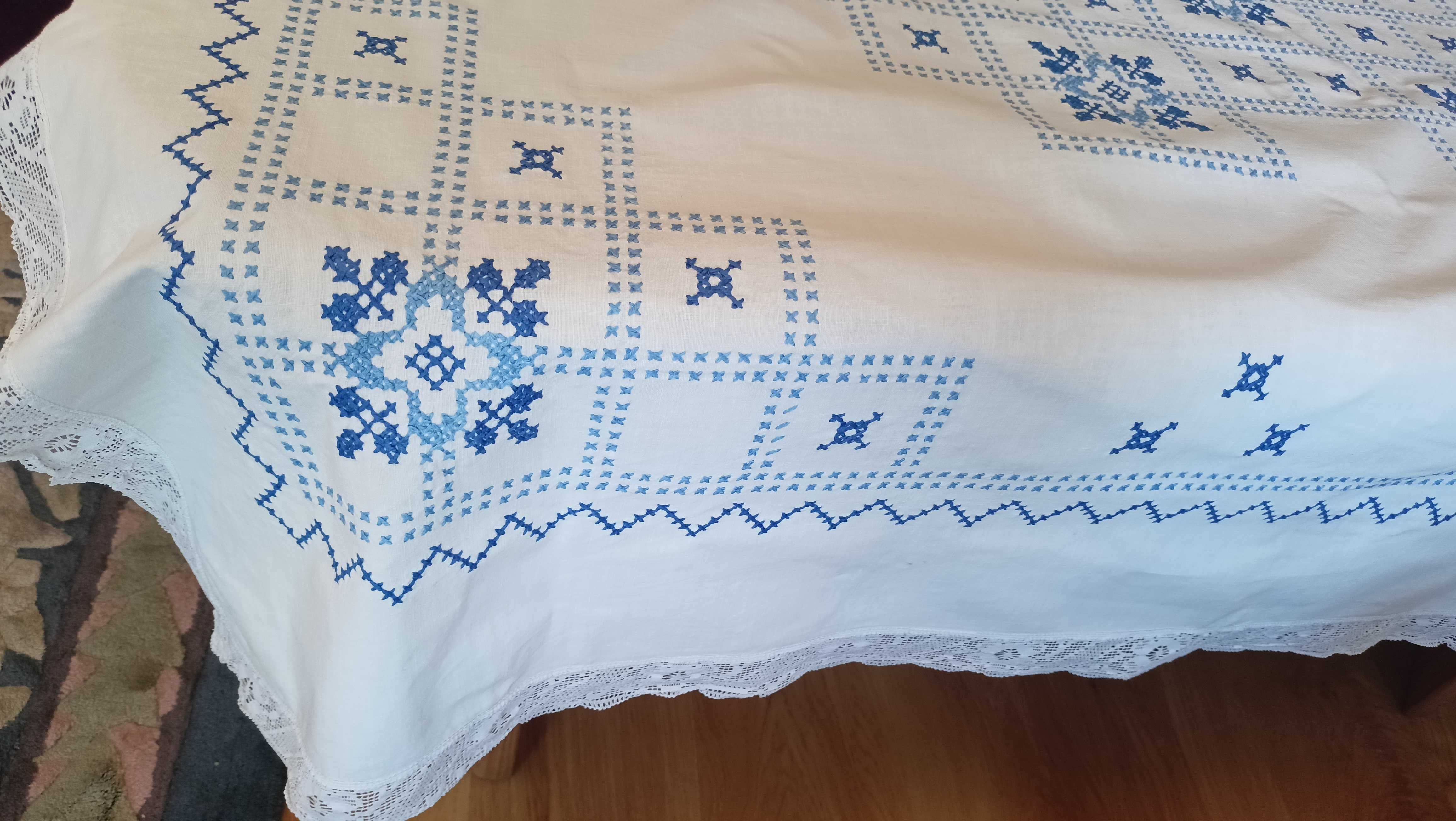 Stary obrus rękodzieło, haft ręczny krzyżykowy 160 x 130,bawełna