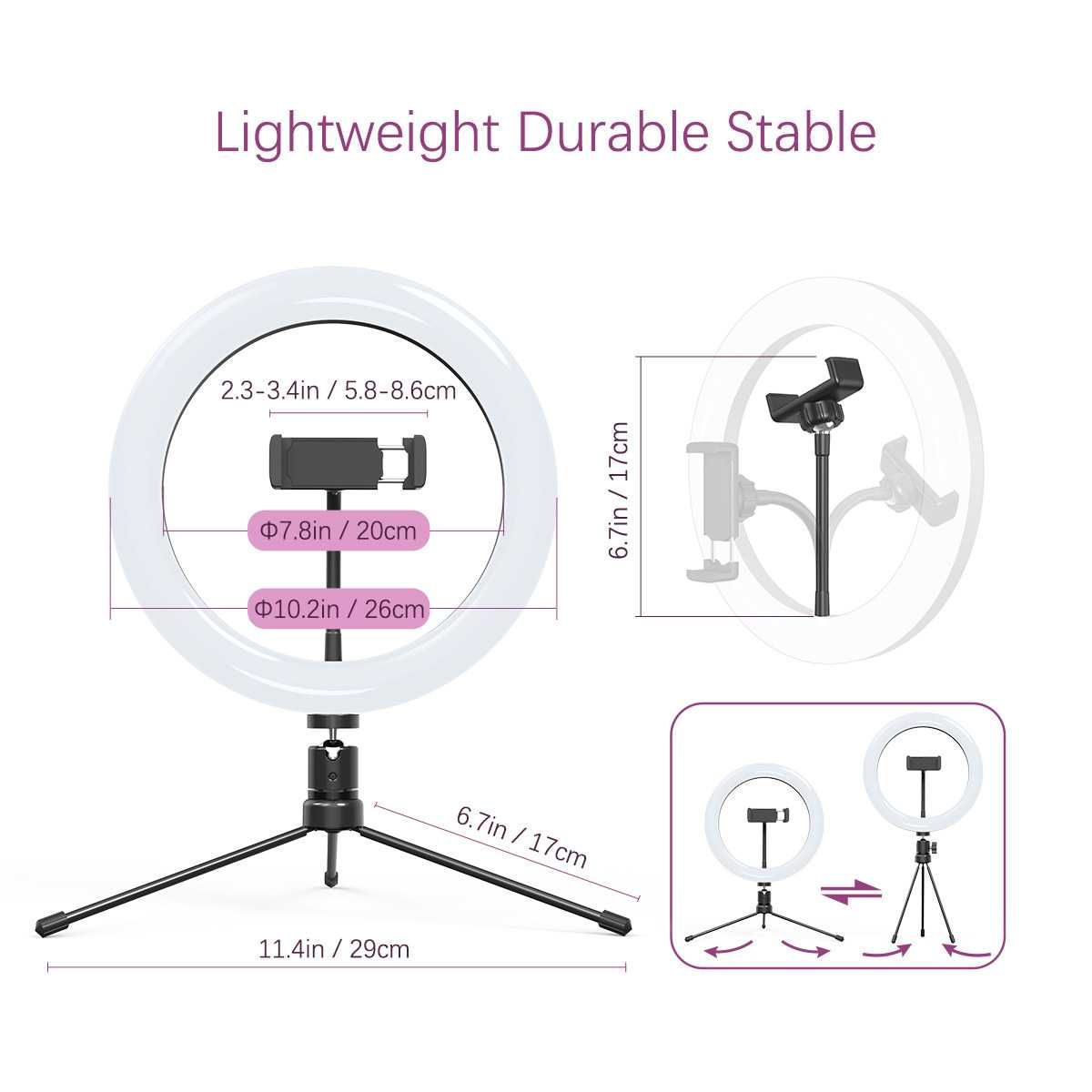 Dodocool DA223W Lampa pierścieniowa statyw uchwyt makijaż LED