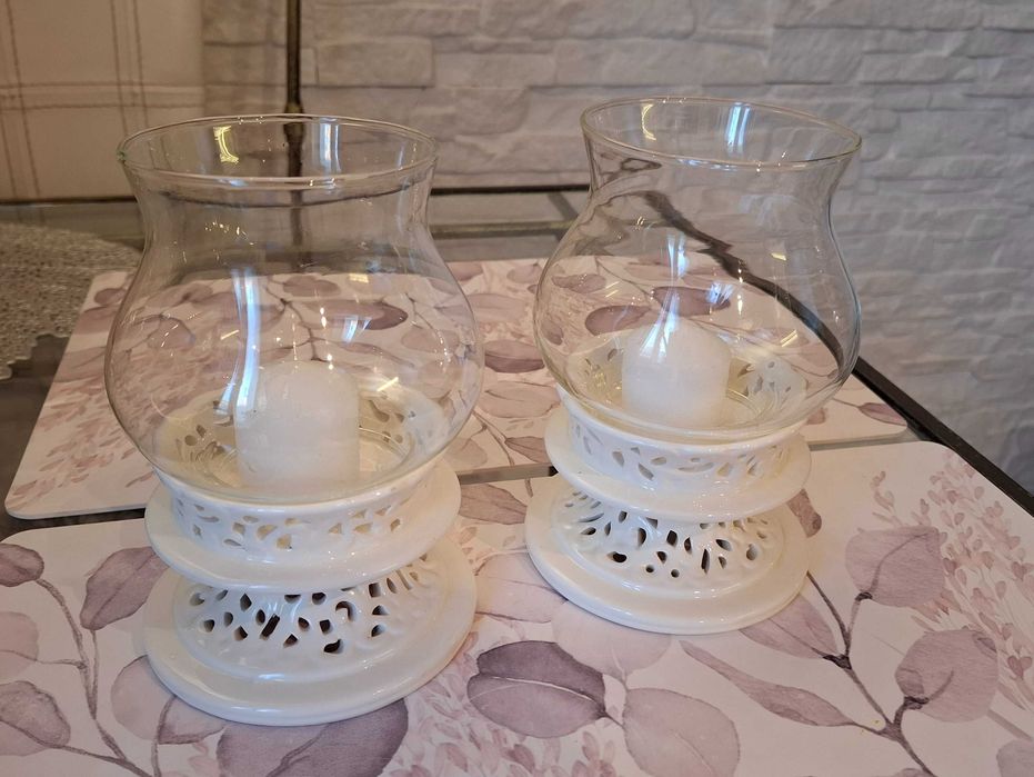 Подсвечники белые ажурные керамика 2шт