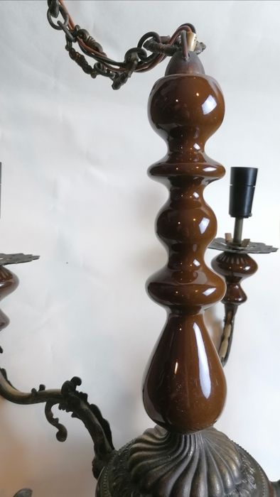 Lampa mosiężna 5-ramienna retro, oświetlenie w kamienicy