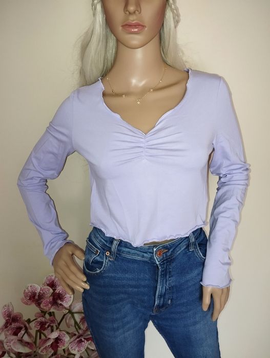 Top bluzeczka z długim rękawem bawełniana marszczona