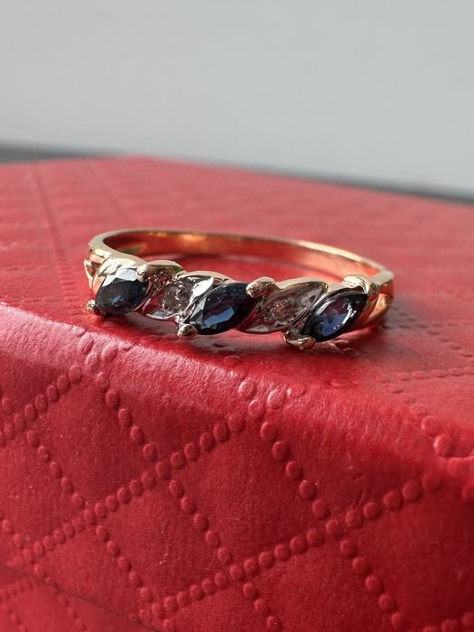 Кольцо сапфиры бриллианты, кольцо золотое 585, золото 585, колечко