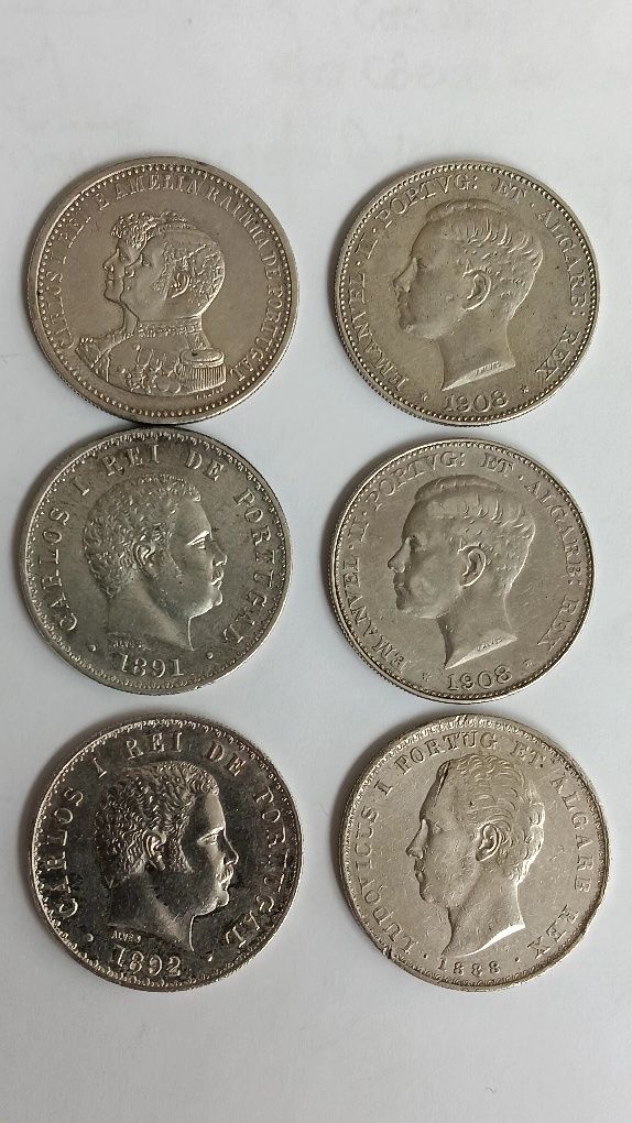 6 moedas de prata de 500 réis, diversas