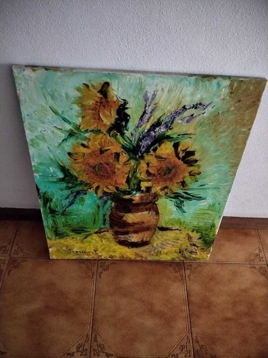 Pintura a óleo Van Gogh. Girassois.