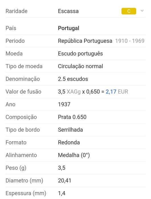 RARO *2,50 ESCUDOS* 1937