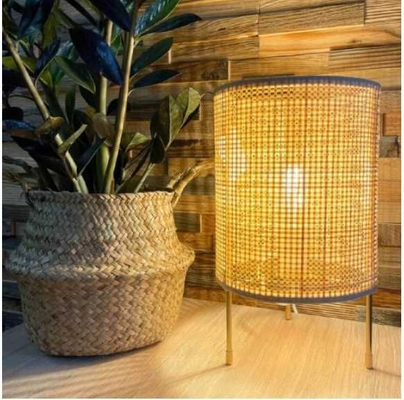 LAMPKA NOCNA BOHO natural pleciona bambus stołowa