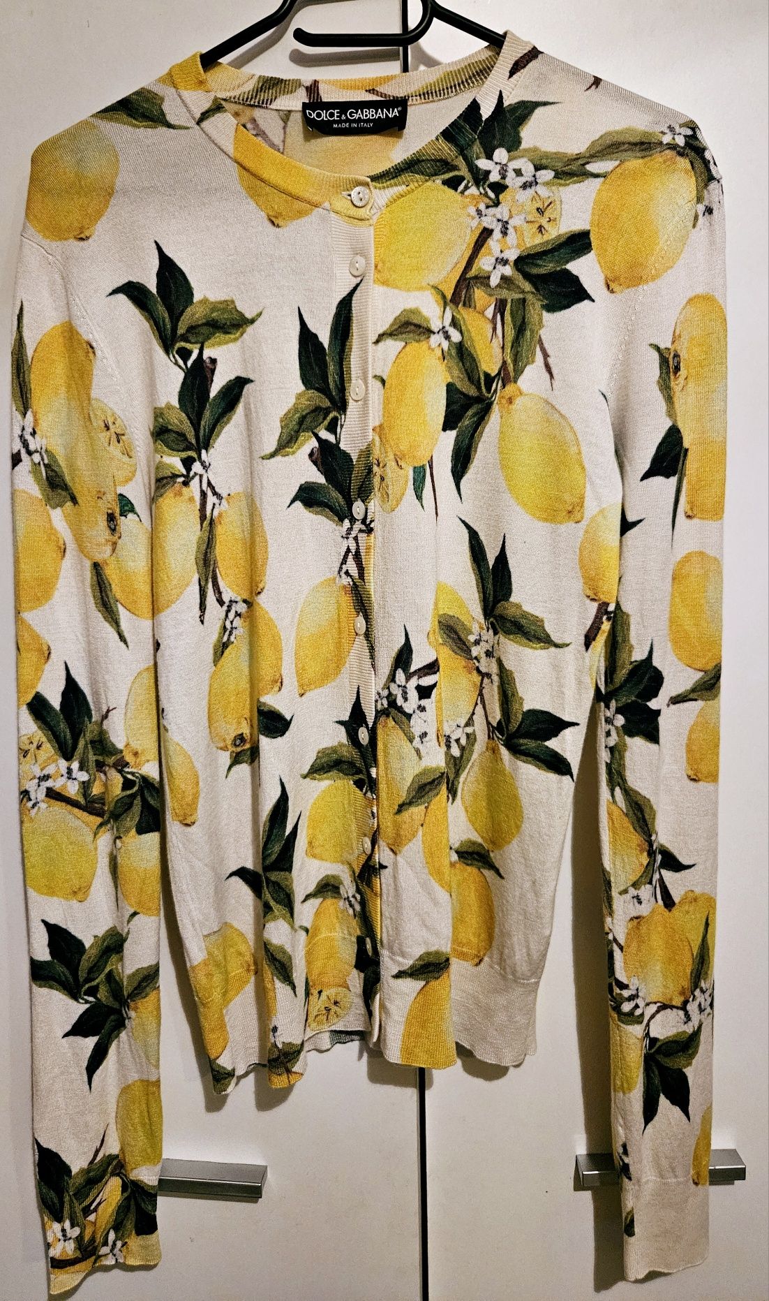 Kremowy sweter top Dolce Gabbana cytryny kaszmir