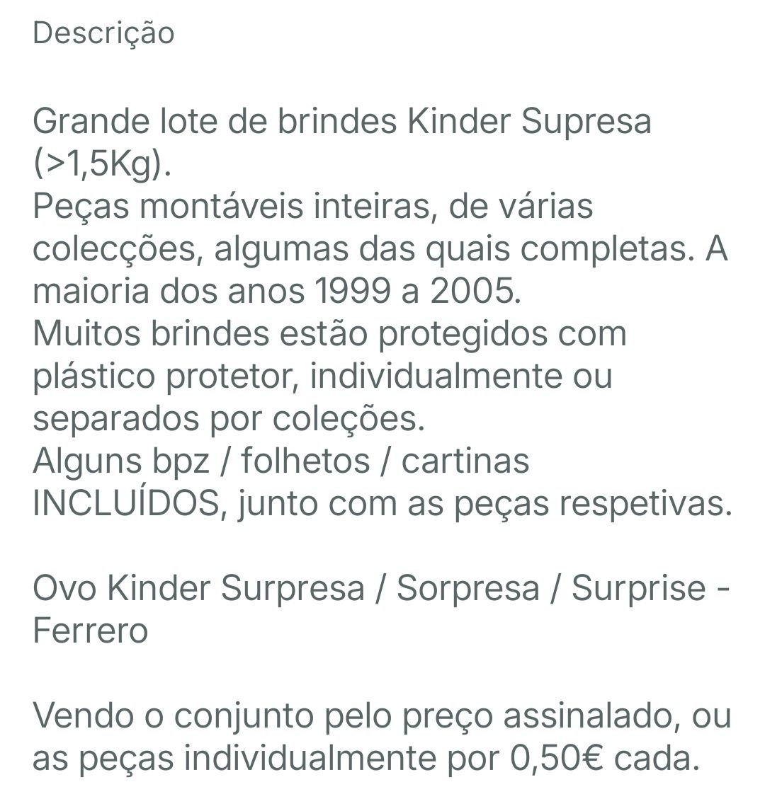 Grande lote brindes Kinder Surpresa