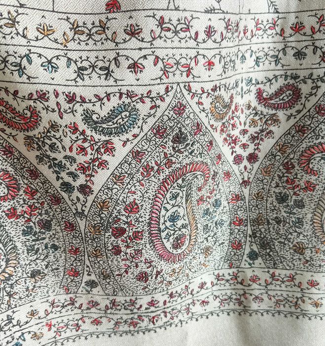 Duży szal orientalny indyjski haft paisley pashmina jasny beż