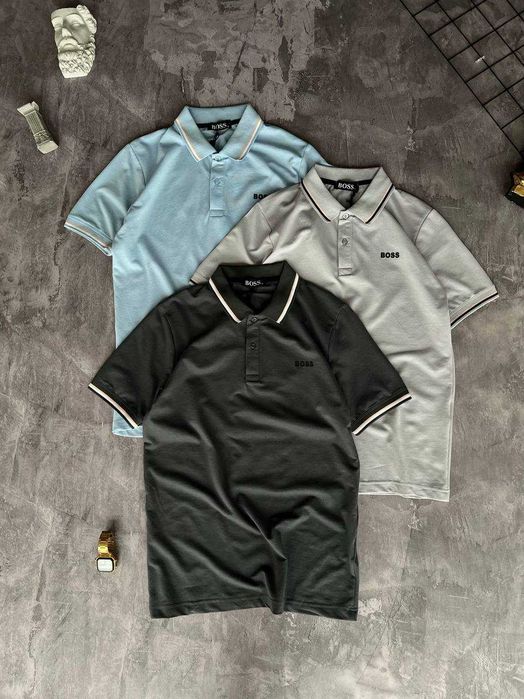 Футболка поло HUGO BOSS Premium з qr-code і біркою однотонна i57/10T-6