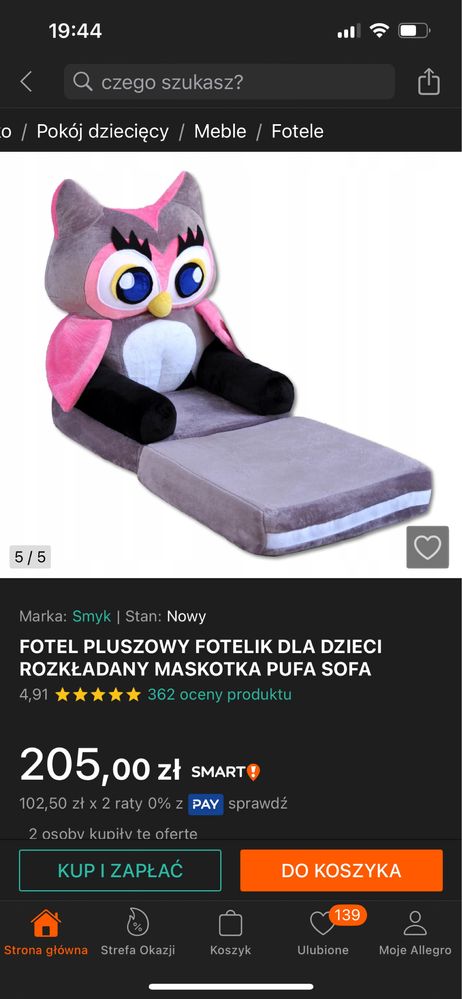 Fotel dla dzieci rozkladany