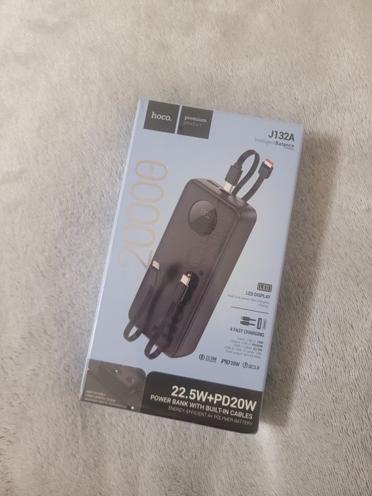 Повербанк Hoco J132A/ 22.5W/ 20000mAh/вбудовані кабелі