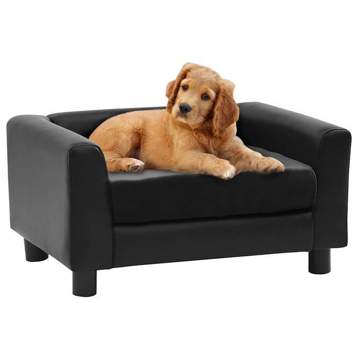 Sofa dla psa, czarna, 60x43x30 cm, plusz i sztuczna skóra