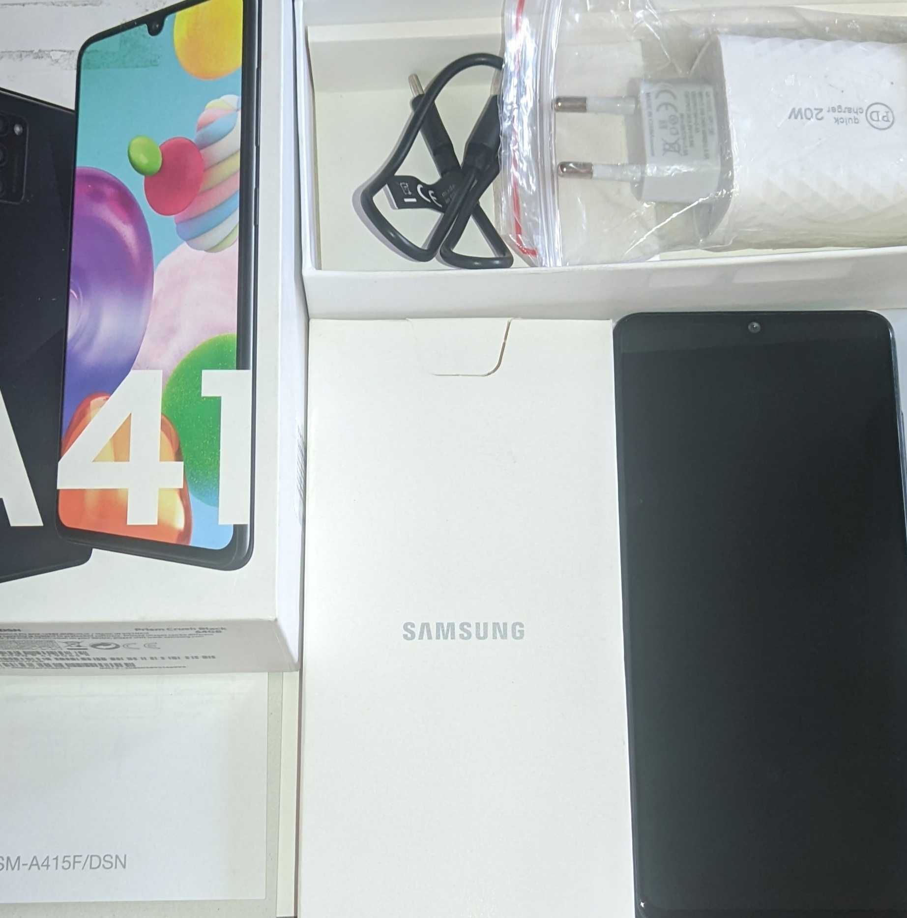 Telefon Samsung A41 smartphone 4/64 pudełko ładowarka kabel folia kpl