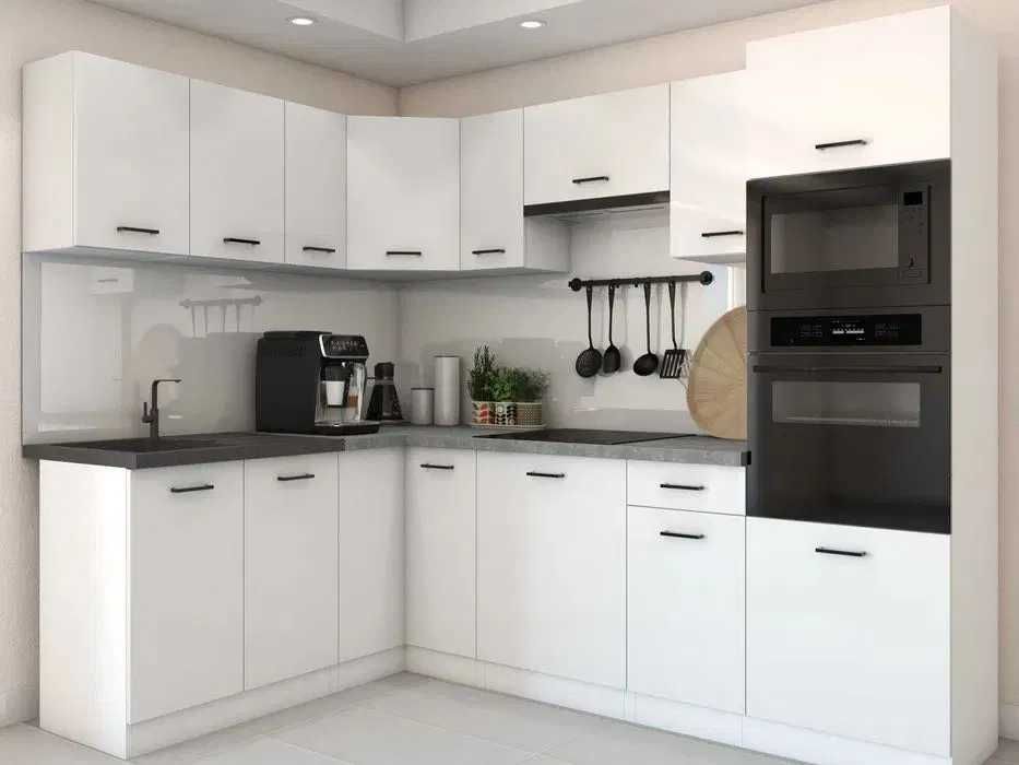 narożne meble kuchenne kuchnia połysk producent mebli na wymiar 4,2m