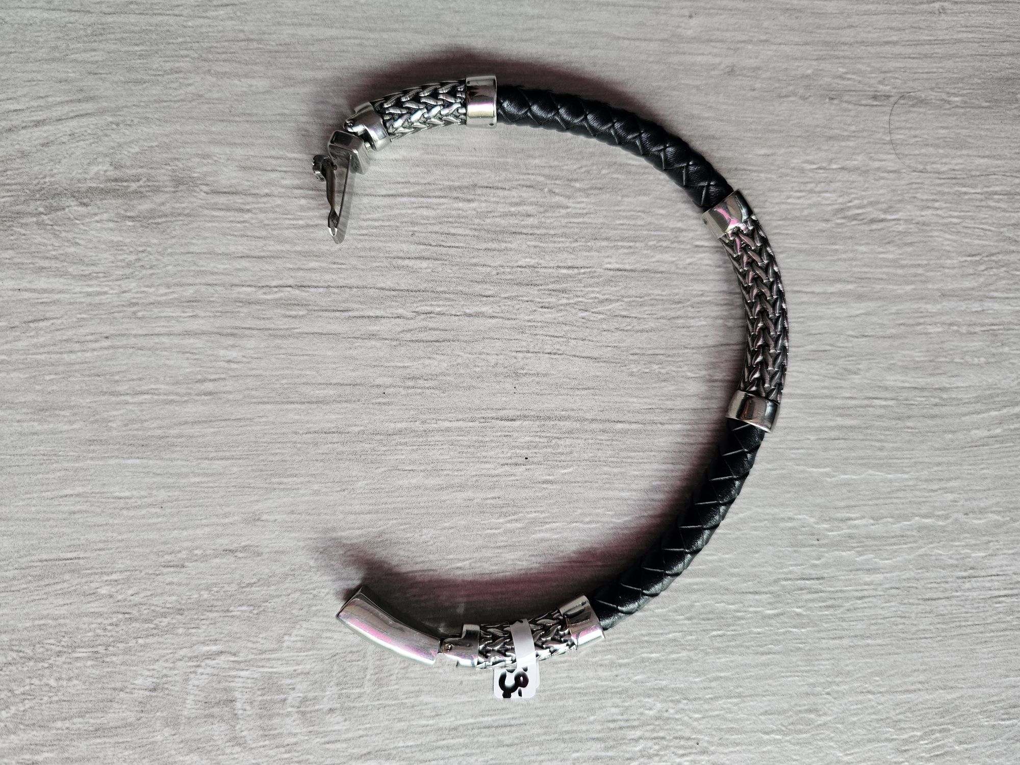 Nowa męska bransoletka. Stal chirurgiczna L316 + skóra