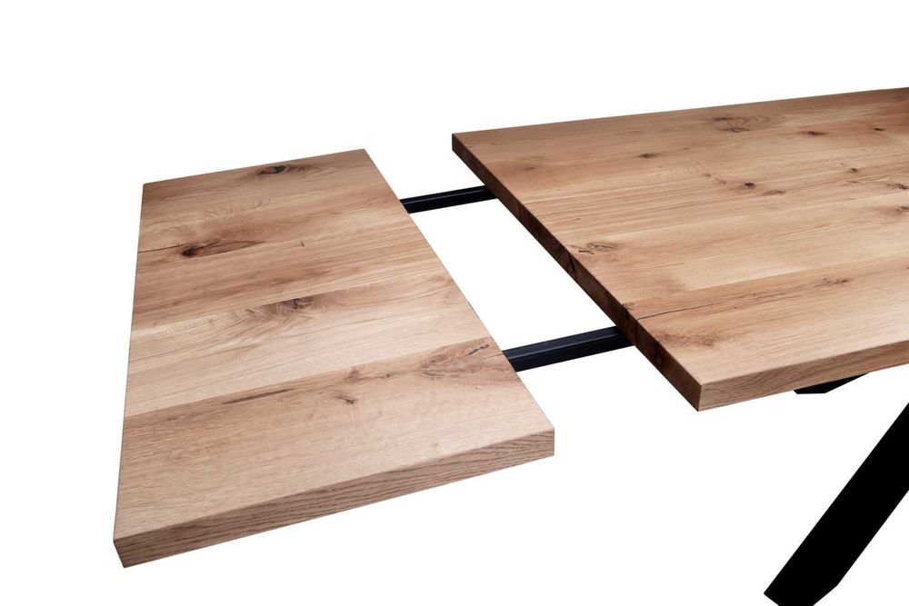 Stół drewniany dębowy na metalowej podstawie + dostawka "Ach Deco"