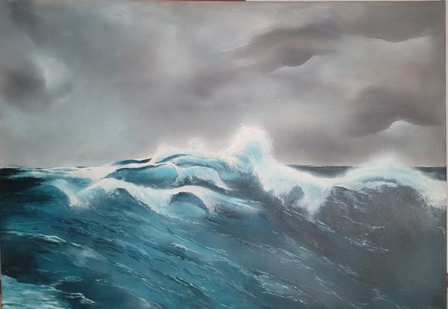 Wzburzone morze obraz podobraziu płócienne 70x100 ręcznie malowany