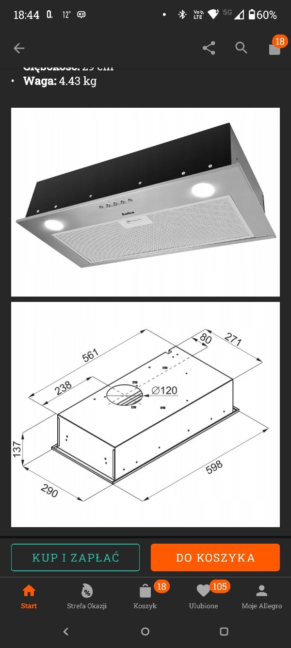 Okap Amica z oświetleniem LED omc6241i
