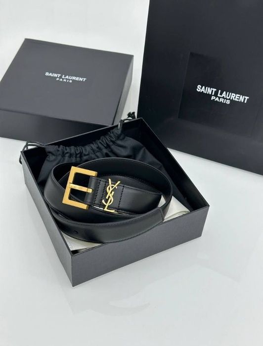 Nowy Skórzany Pasek Damski YSL czarny złoty Tanio