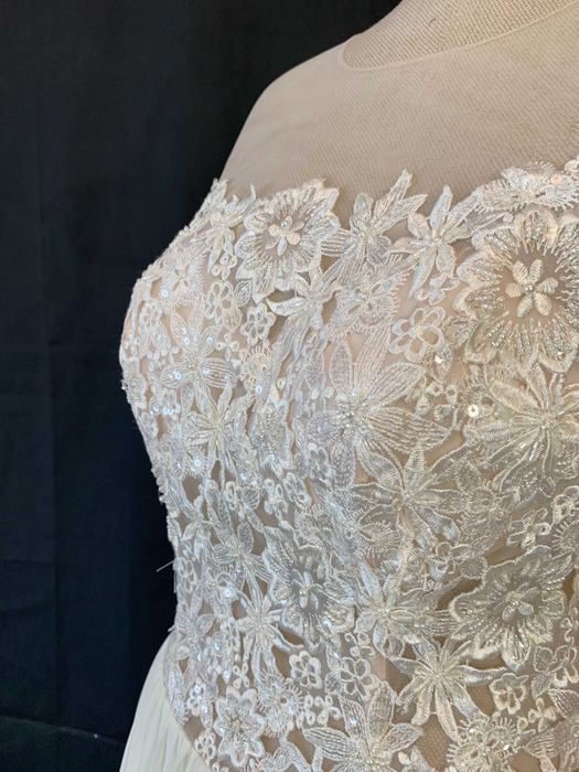 Rustykalna suknia ślubna ivory z kwiatami 3d nowa 40 L na wesele boho