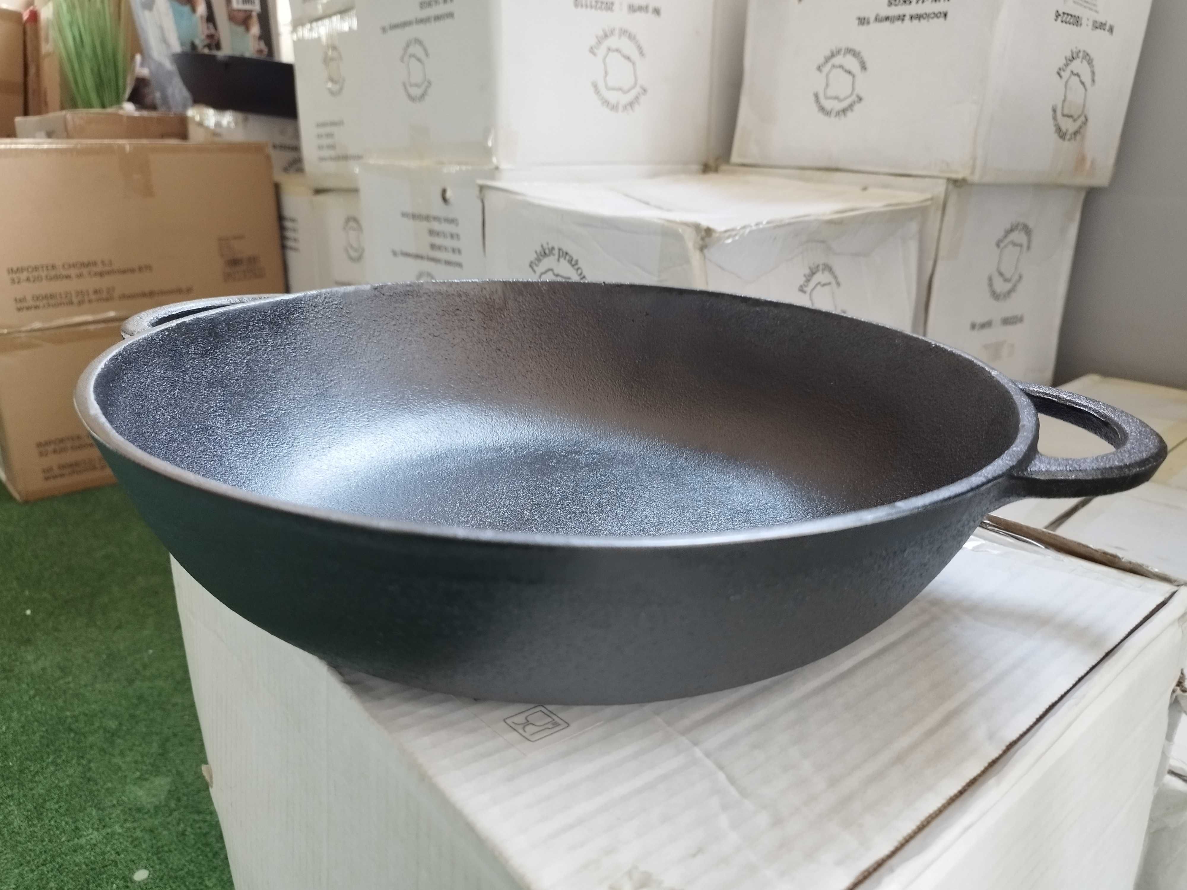 Patelnia żeliwna 35 40 cm wok ognisko 8 cm H