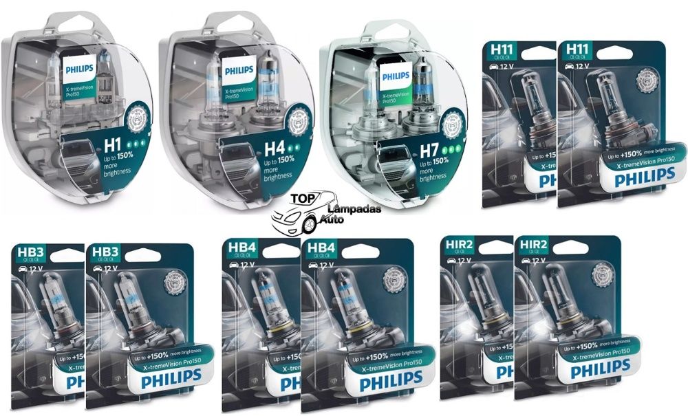 NOVAS Lâmpadas Philips X-treme Vision PRO150 H1/H4/H7/H11/HB3/HB4/HIR2