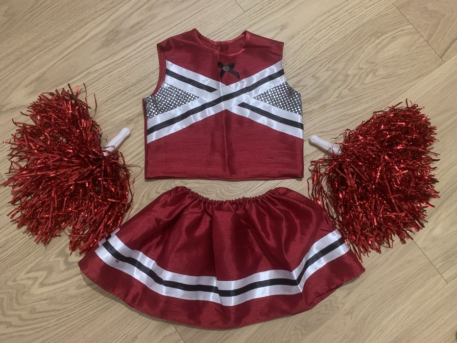 Strój przebranie cheerleaderki czirliderki 122 pompony karnawał bal