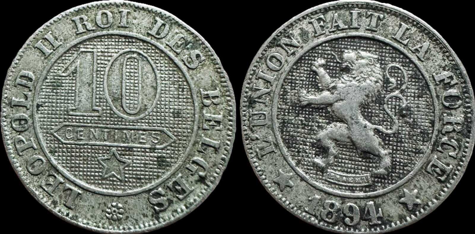Moeda de 10 Centimes - 1894 - Bélgica