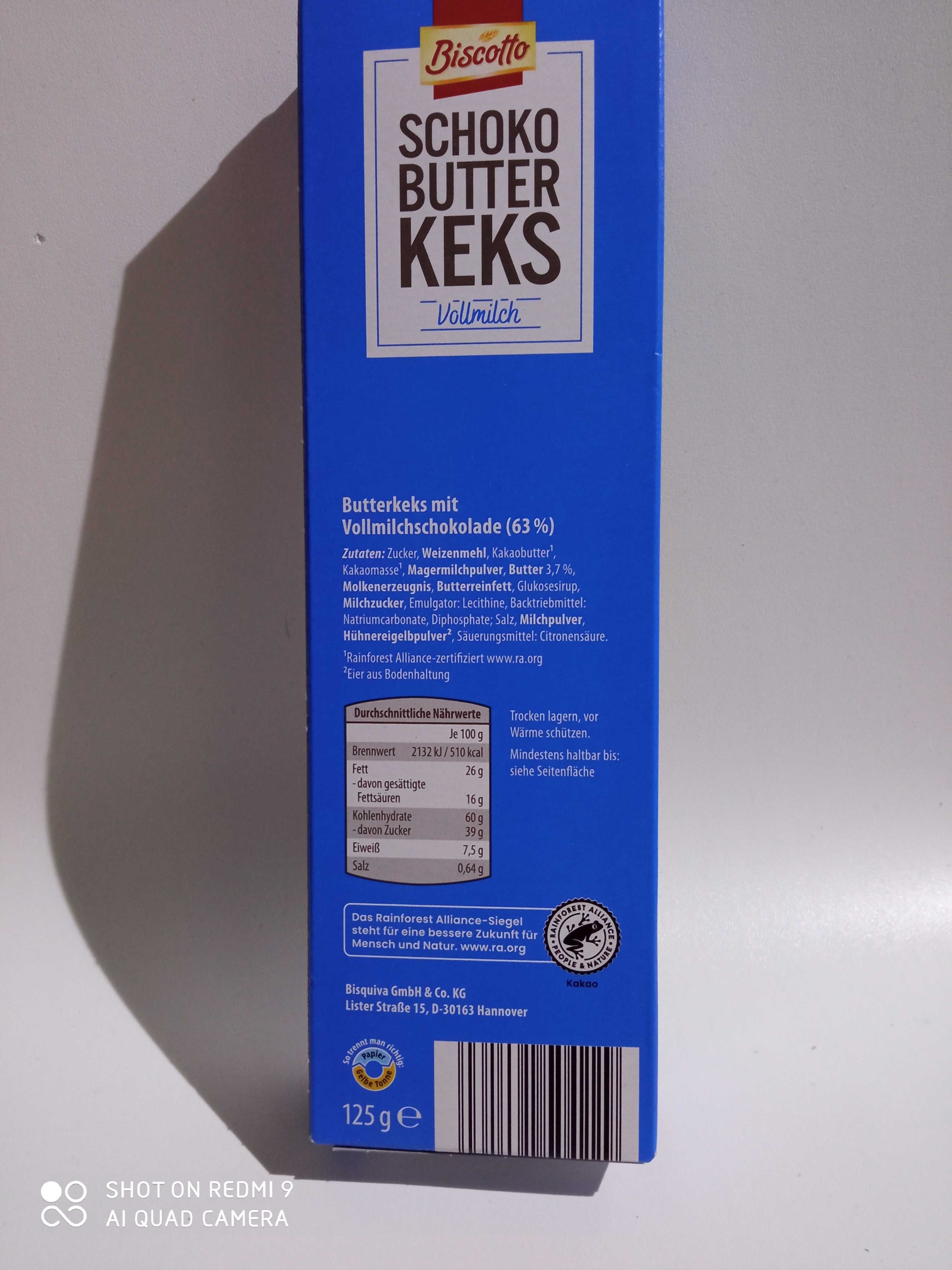 Schoko Butter Keks ciasteczka z czekolada, herbatniki maślane 125 g