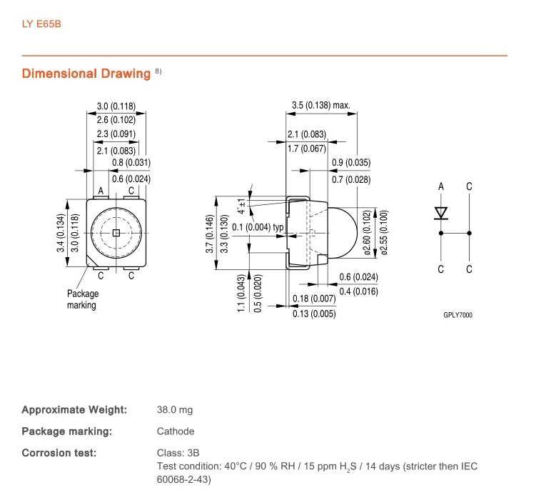 Світлодіод LY E65B LYE65B 3528 жовтий (SMD3528 PLCC-4)  2.2V 580-595NM