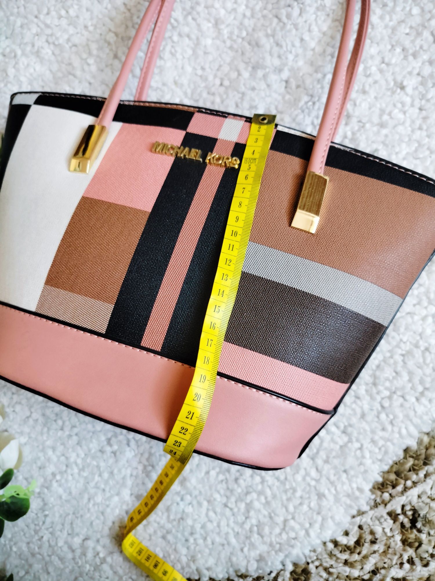 Torebka w kratę na ramię shopperka Michael Kors