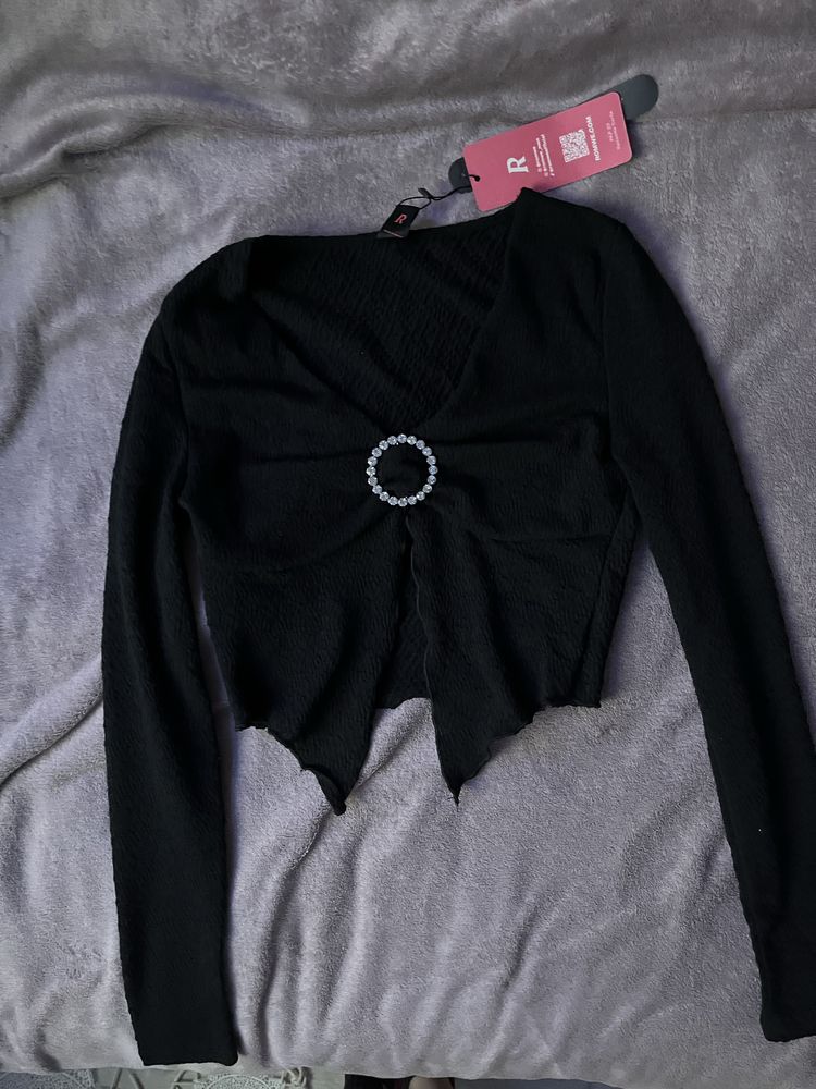 crop top czarny długi rękaw xs/xxs shein