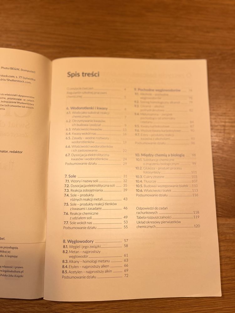 Świat chemii - kl 8 zeszyt ćwiczeń