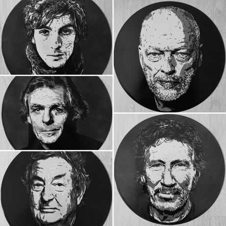 Banda Pink Floyd pintura original em discos de vinil