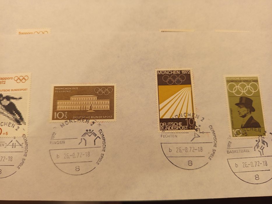 Zestaw kopert, znaczków Olimpiada 1972