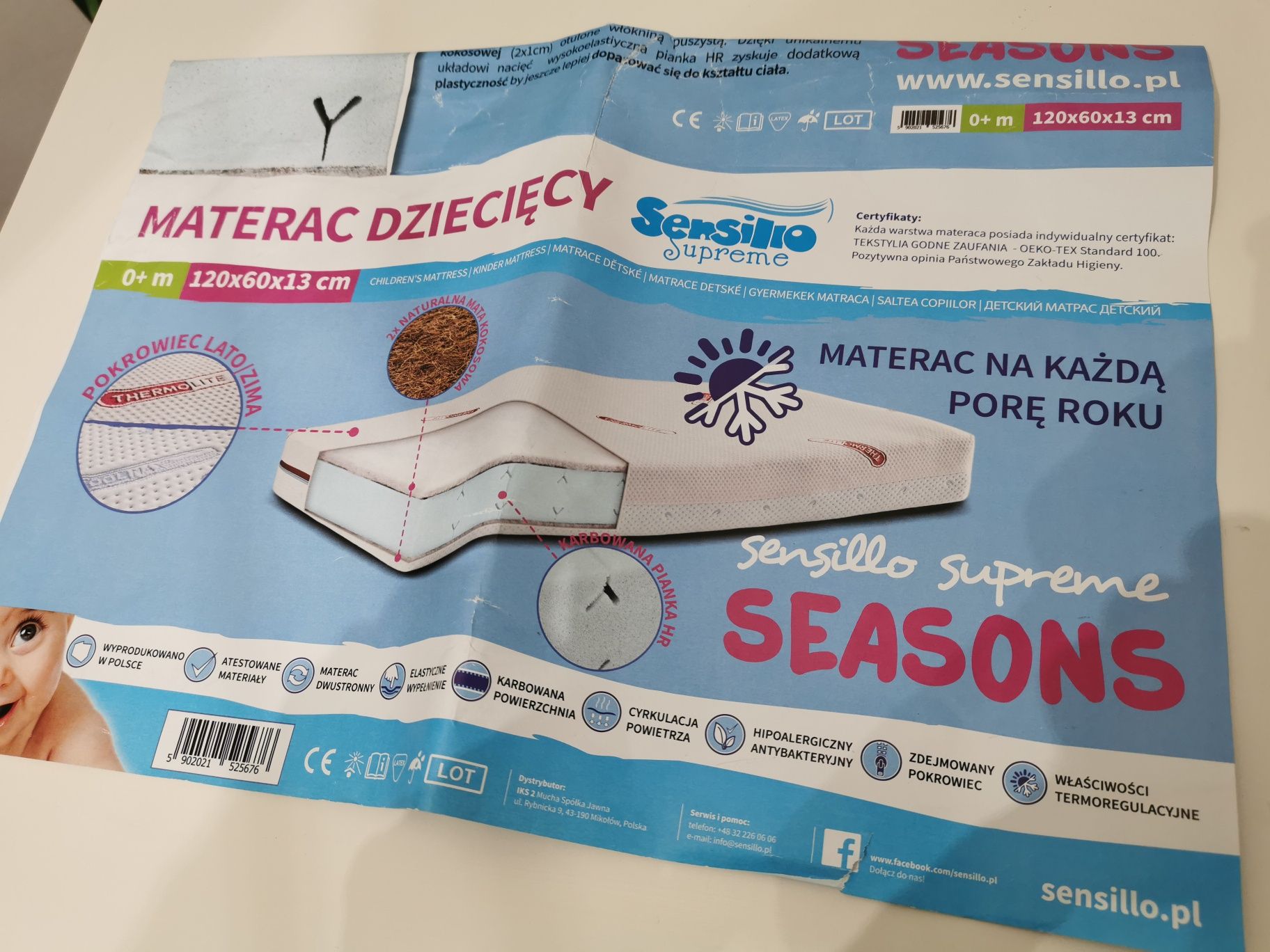 Łóżeczko Drewex Hippo materac Sensillo Seasons jak nowy 120x60