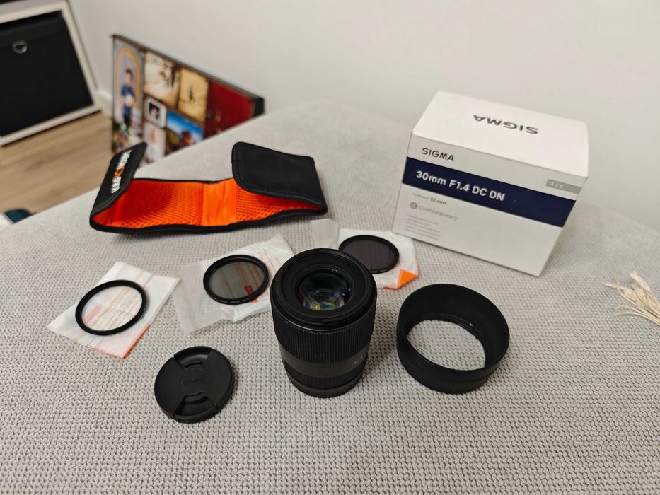 Obiektyw Sigma 30mm f/1.4 DC DN, Sony E - jak nowy + zestaw filtrów