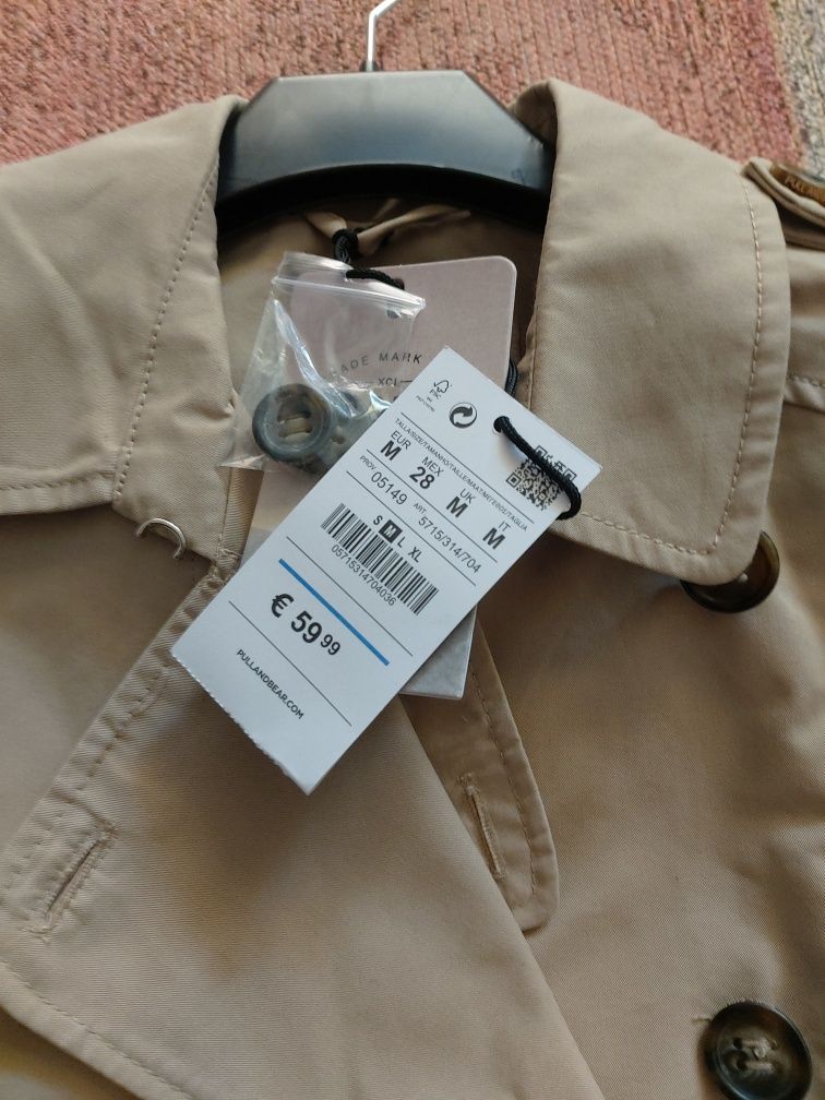 Pull&Bear nowy trencz beżowy rozmiar M