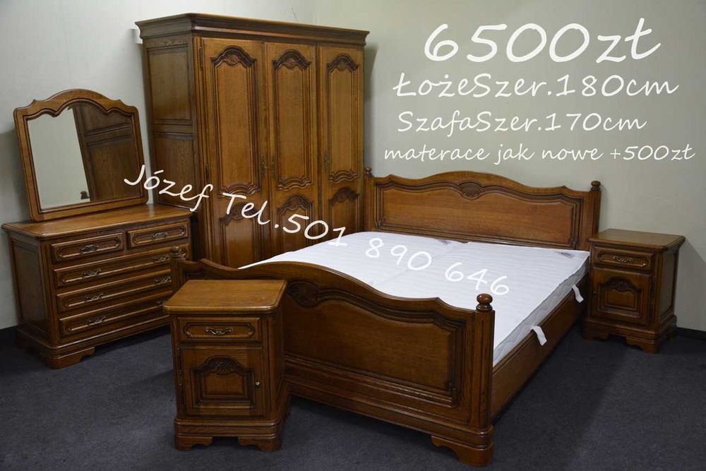 Piękna Sypialnia Dębowa / Meble / Łóżko / Szafa Komoda Szafki Nocne