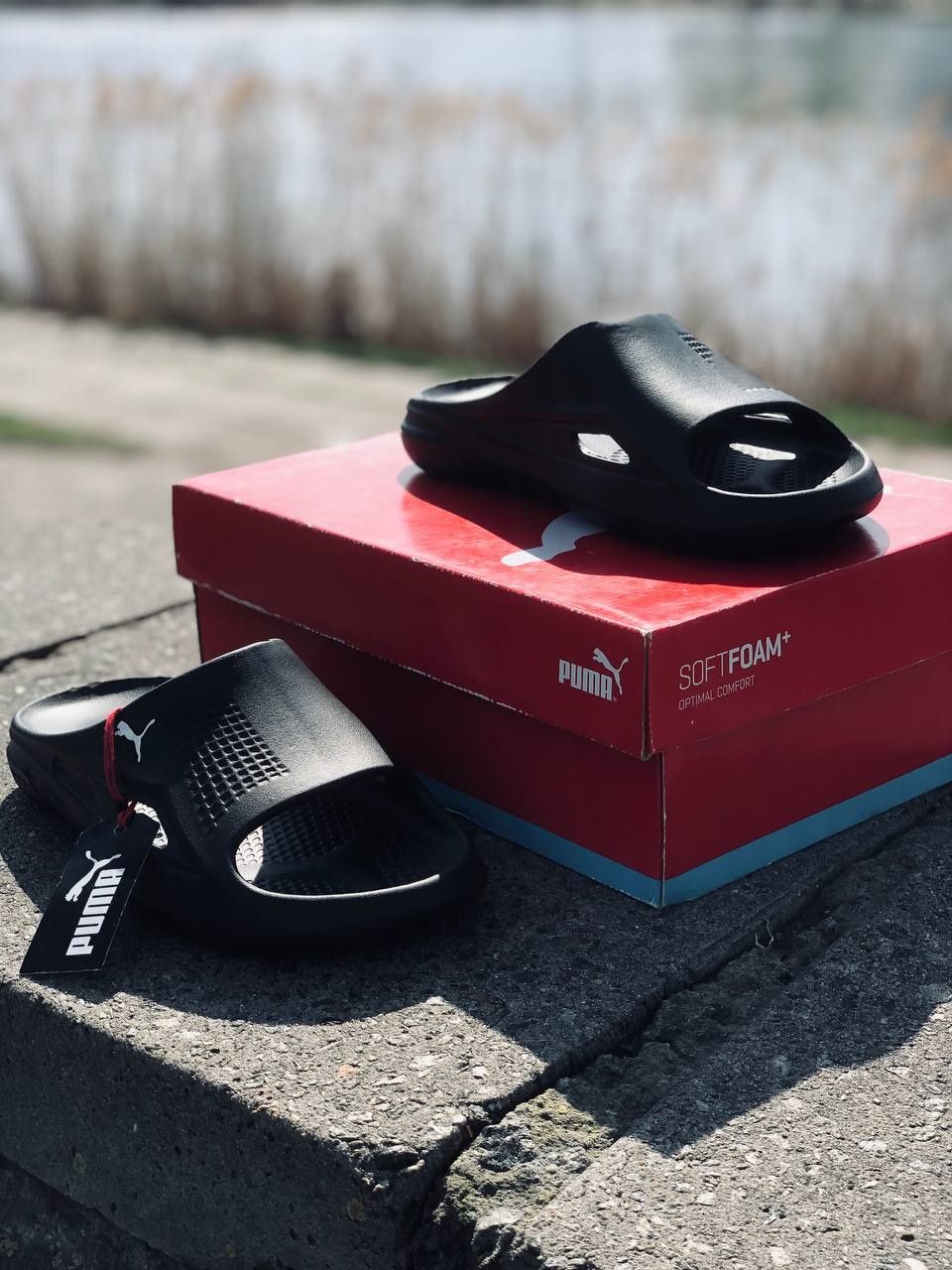 Шлепанцы пума мужские чёрные летние шлепки стильные Puma