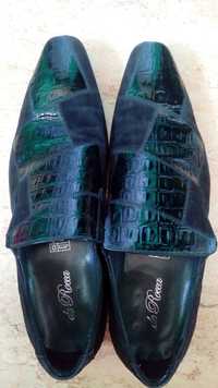 De ROCCA туфли 40 мужские чёрные замшевые + «крокодил» под костюм