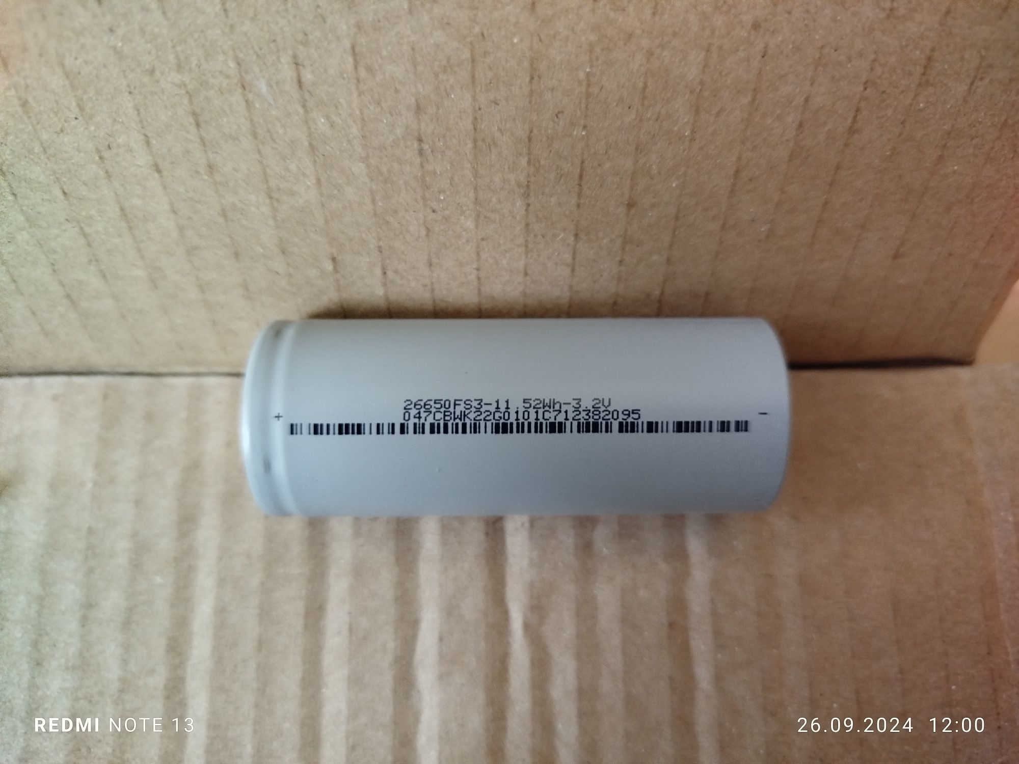 Акумулятор 26650 LiFePO4 3600 mAh, 11,52Wh