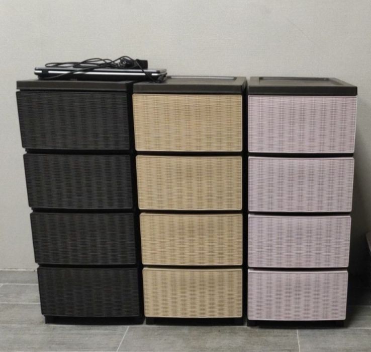 Комод 4 яруси  ротанг пудра, беж, білий, сірий , коричневий