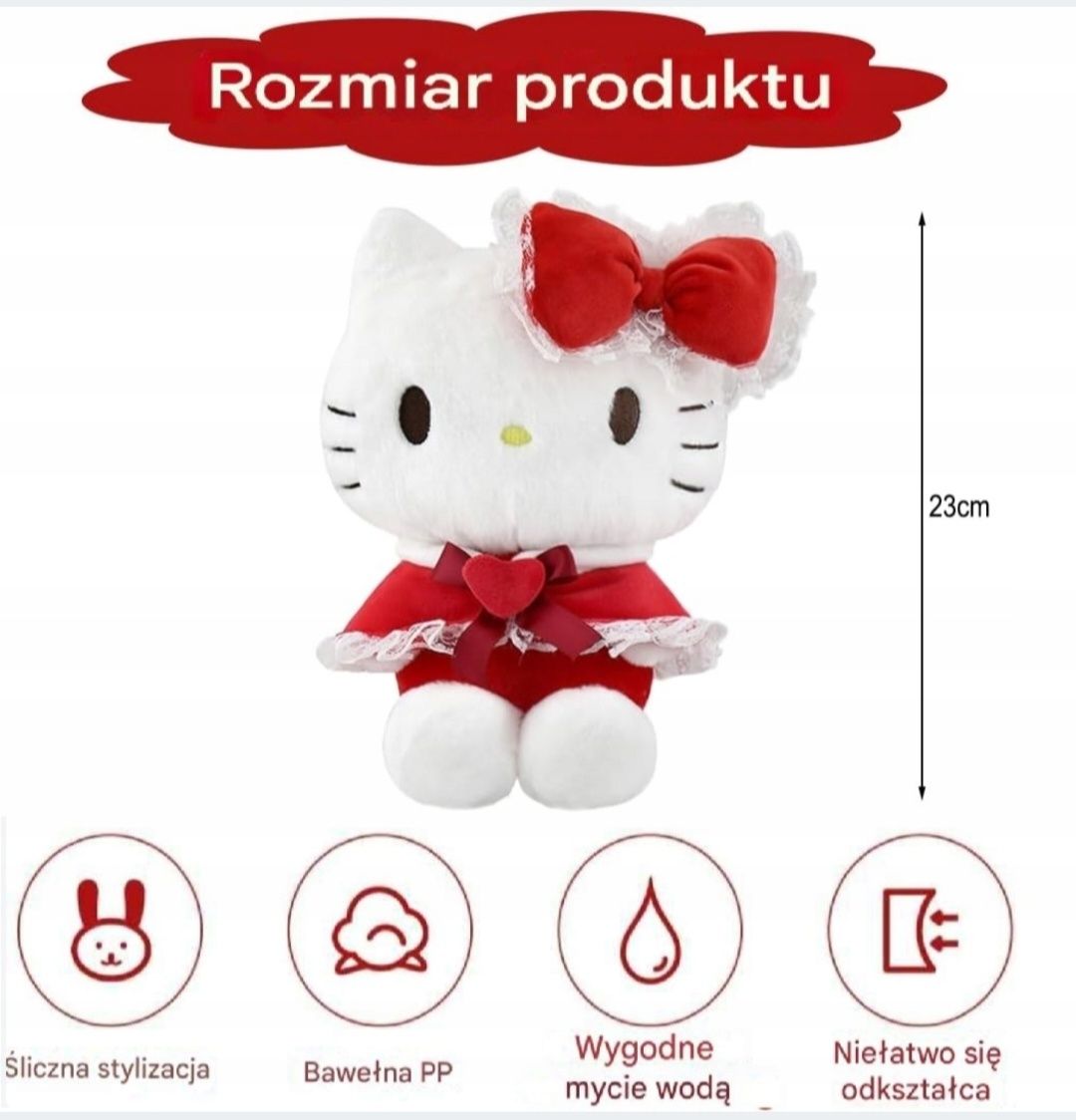 Pluszak maskotka Hello Kitty 23cm czerwona sukienka B680